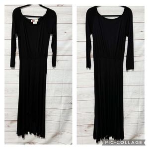 Free People FP Beach Black Cotton Maxi Dress Size M Long Sleeve Round Neck Boho